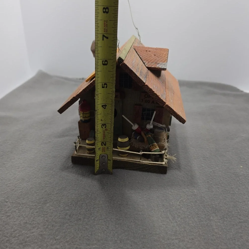 Vintage  Decorative Wooden Bird House Live Bait Shop Fishing Folk Art. J